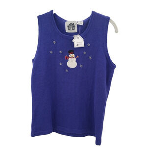 Storybook Knits Sleeveless Snowman Sweater Womens Small Braded Frosty Cotton